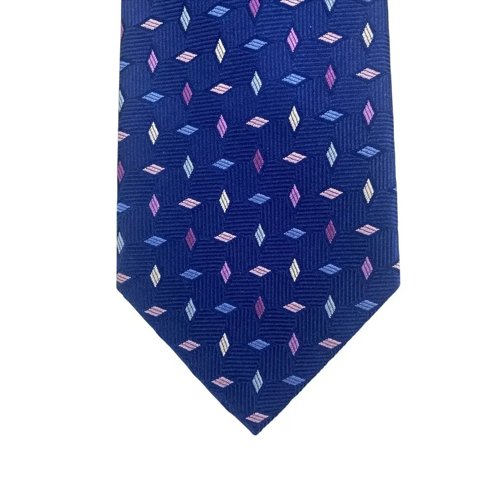Turnbull & Asser 100% Silk Tie for Men Blue Purple White Diamonds 57.5”x3.5”